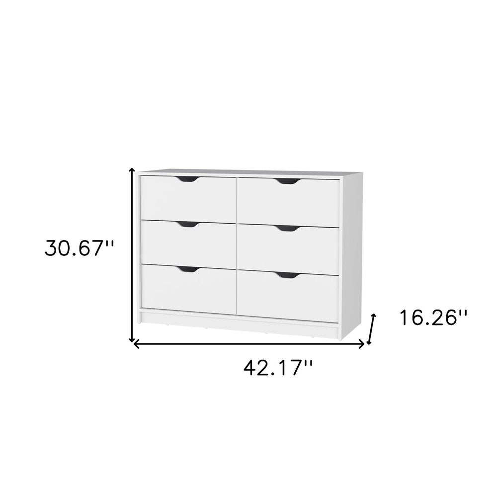 42" White Six Drawer Dresser