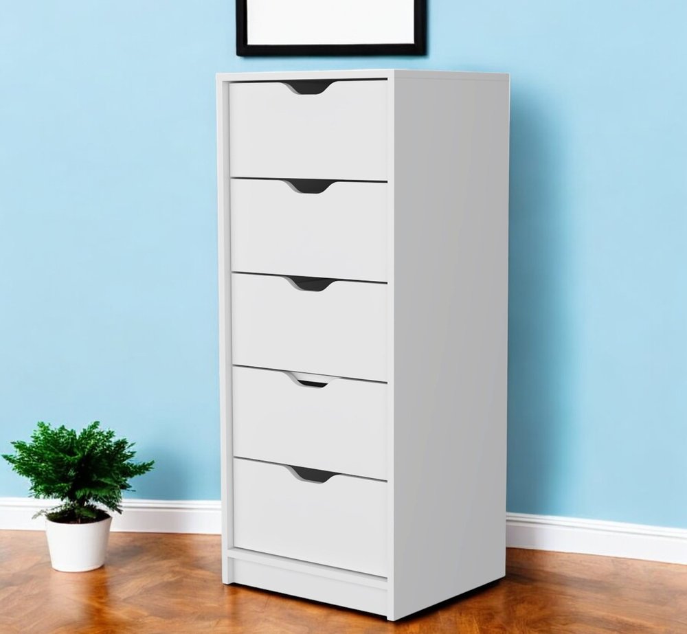 18" White Five Drawer Dresser