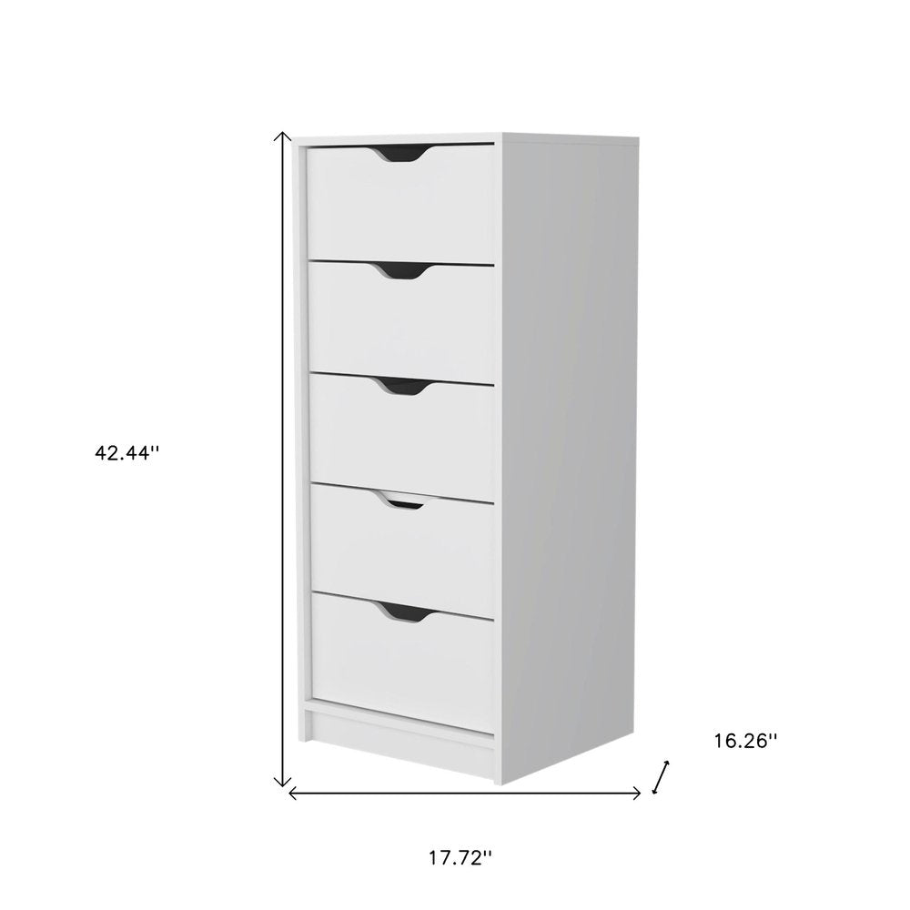 18" White Five Drawer Dresser
