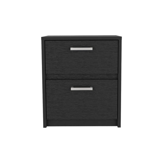 19" Black Wood Two Drawer Nightstand