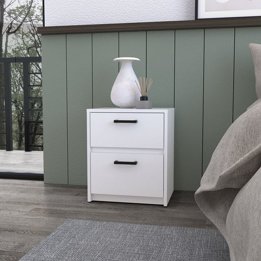 19" White Wood Two Drawer Nightstand with Integrated Tech