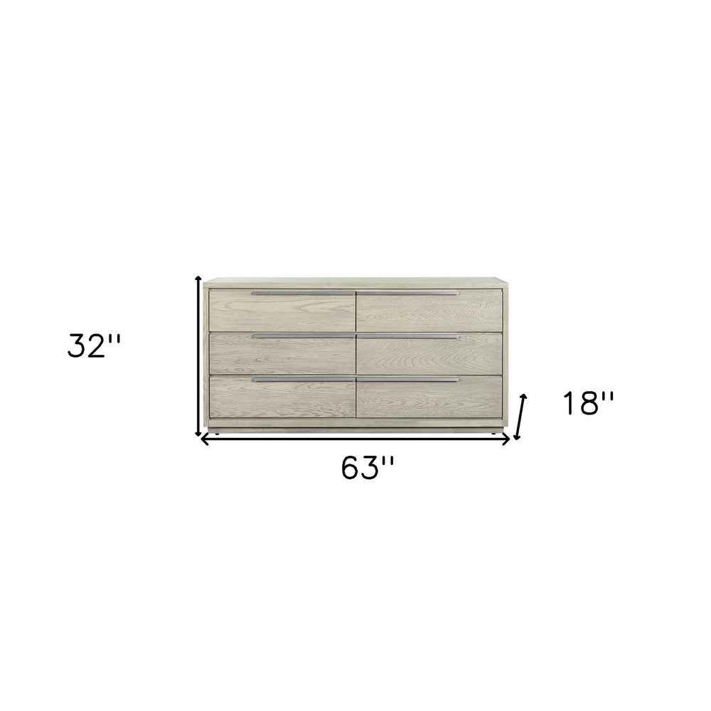 63" Gray Solid Wood Six Drawer Double Dresser