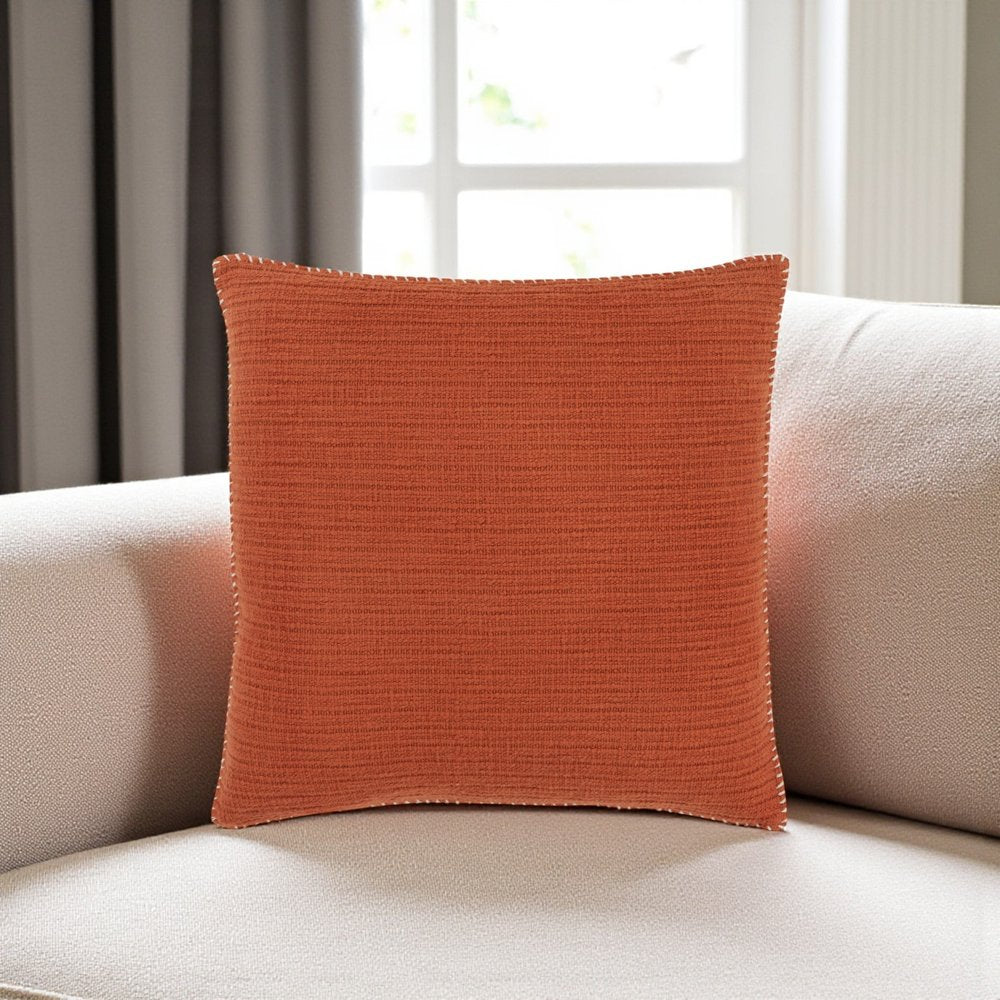 22" Orange Striped Cotton Throw Pillow