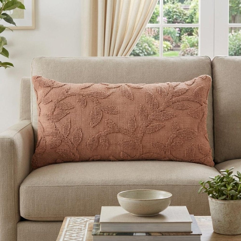 14" X 26" Terra Cotta Cotton Lumbar Throw Pillow With Texture