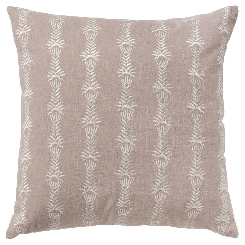 20" Pink and White Cotton Throw Pillow With Embroidery