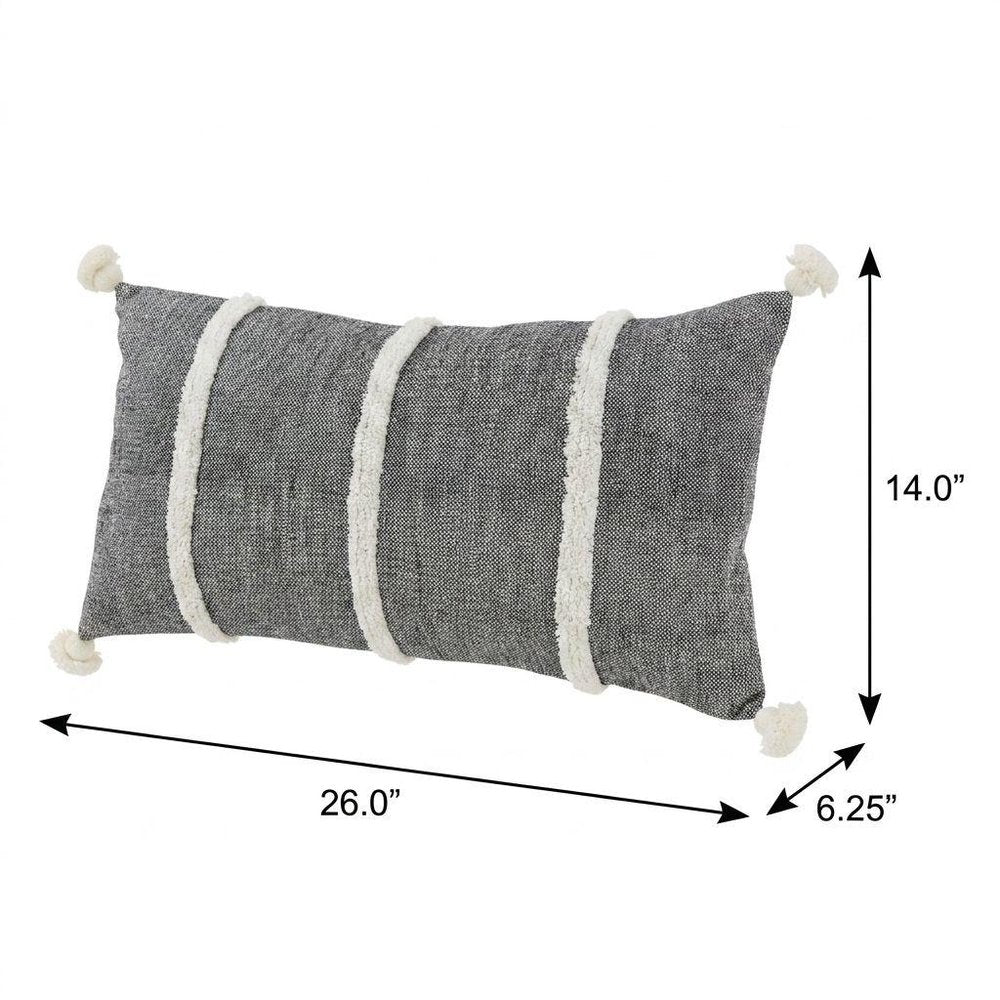 14" X 26" Black And White Weave Cotton Throw Pillow with Tassels
