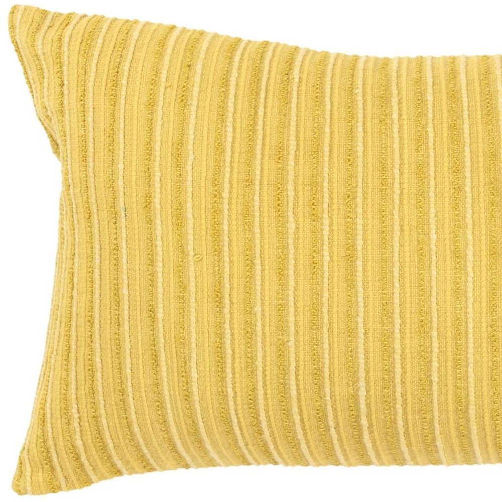 14" X 26" Yellow Lumbar Striped Cotton Blend Throw Pillow