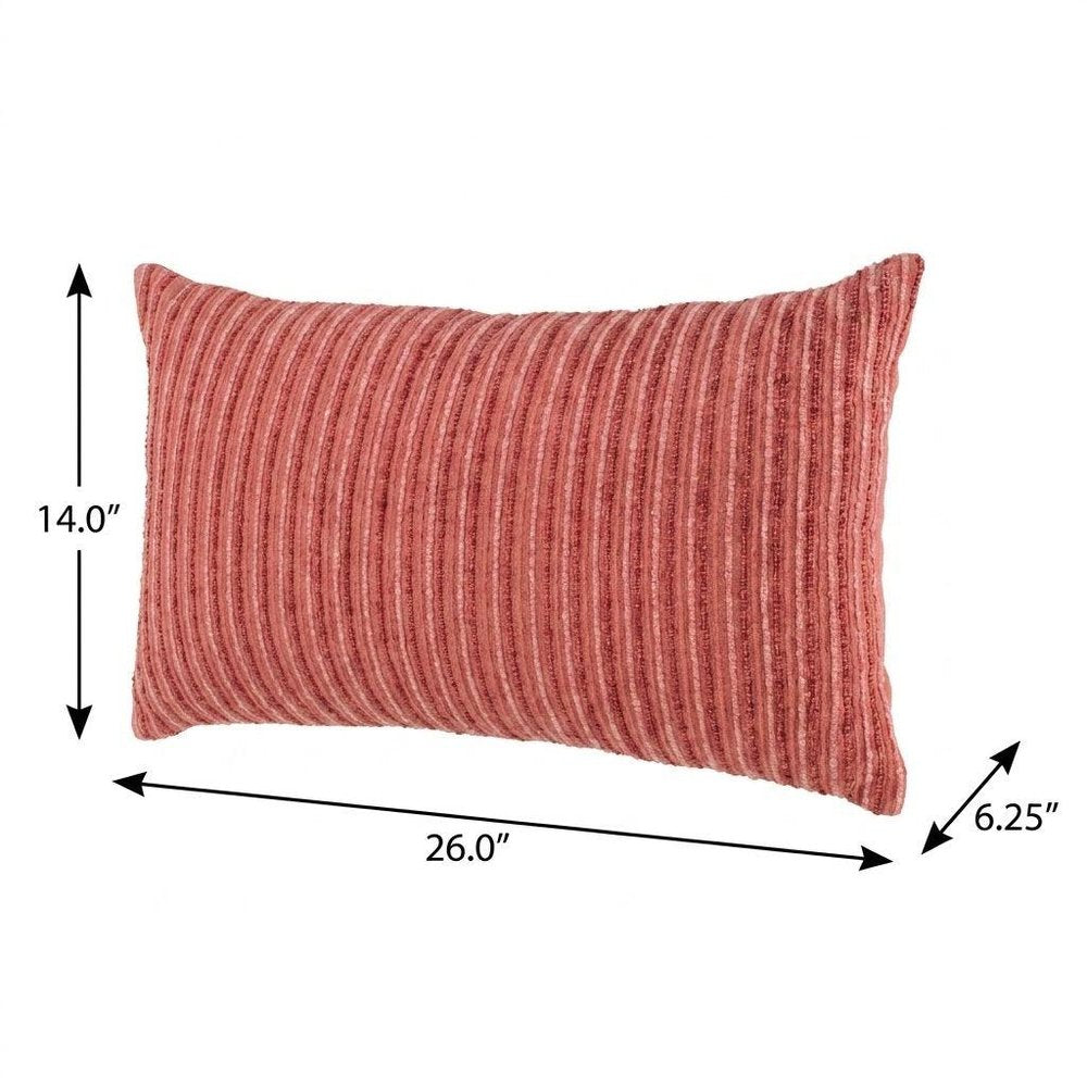 14" X 26" Terra Cotta Lumbar Striped Cotton Blend Throw Pillow
