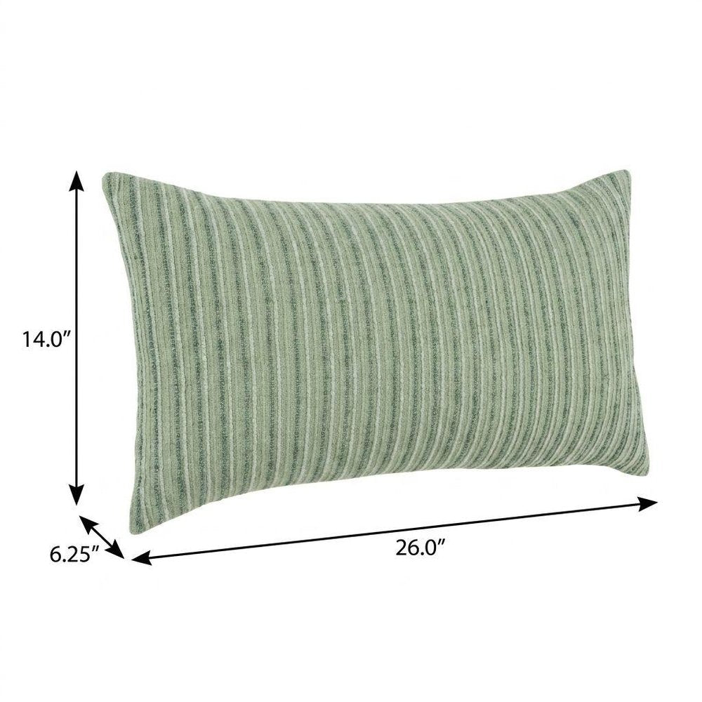 14" X 26" Green Lumbar Striped Cotton Blend Throw Pillow