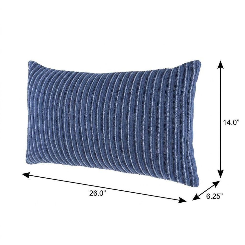14" X 26" Blue Lumbar Striped Cotton Blend Throw Pillow