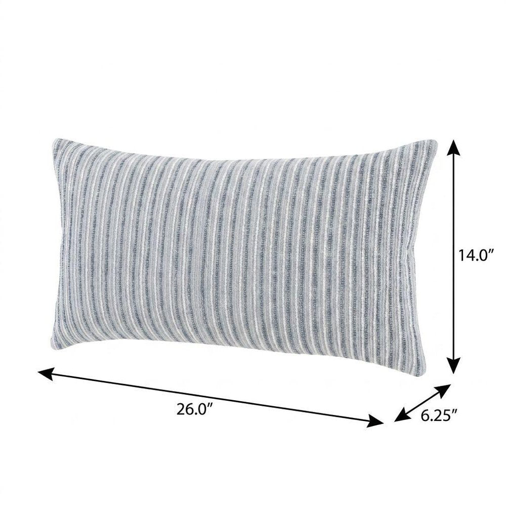 14" X 26" Gray Lumbar Striped Cotton Blend Throw Pillow