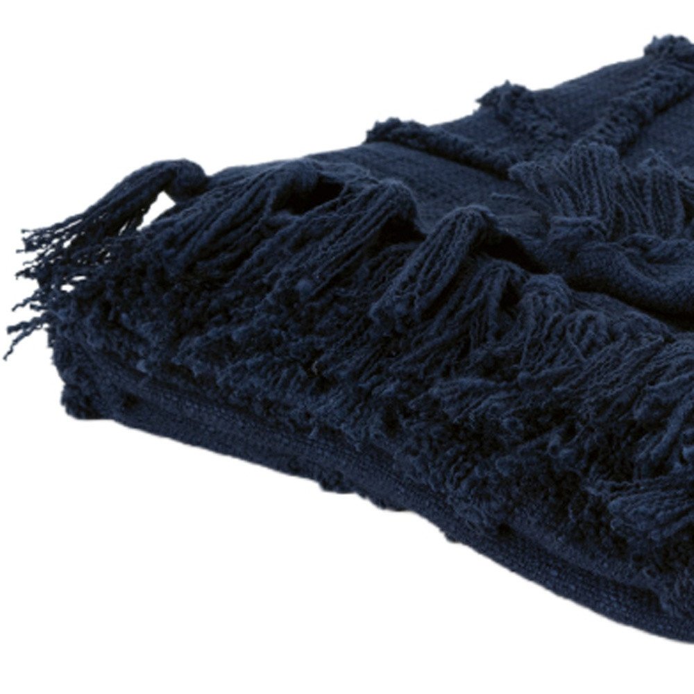 50" X 50" Blue Floral Cotton Woven Throw Blanket with Fringe