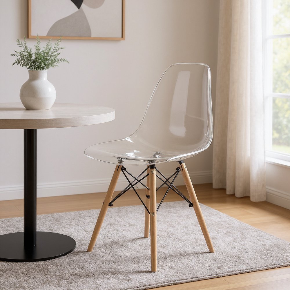 Clear And Natural Heavy Duty Plastic And Wood Dining Side Chair
