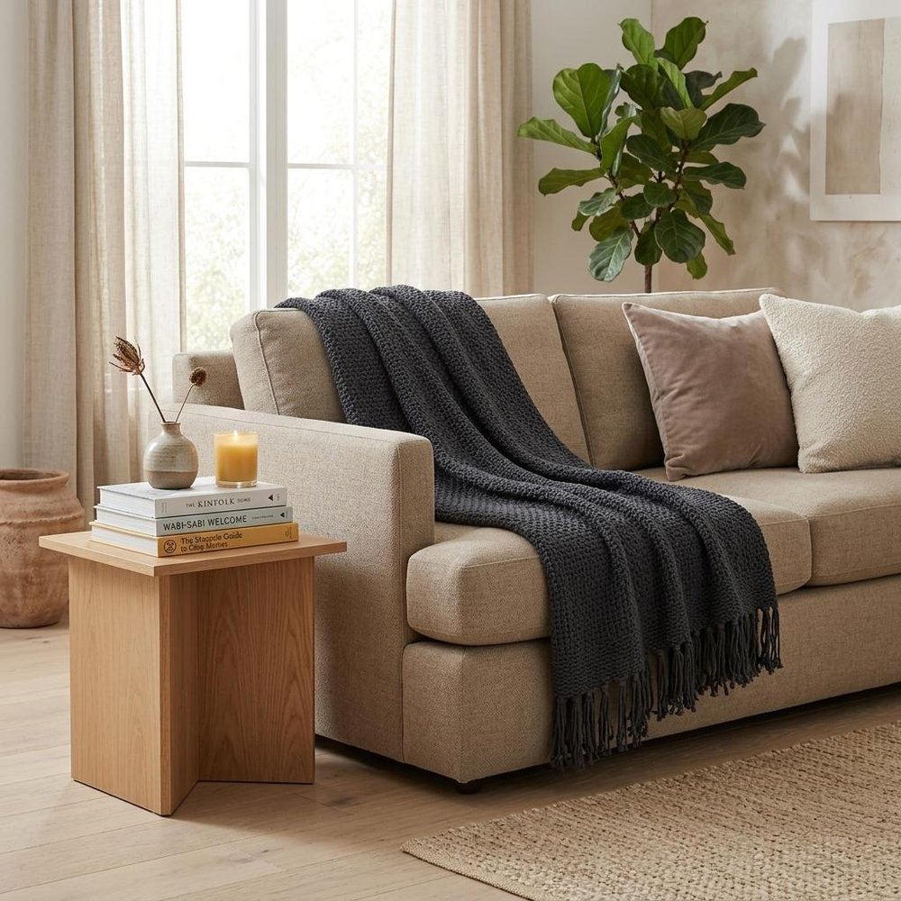 Blue Gray Woven 100% Cotton Throw Blanket