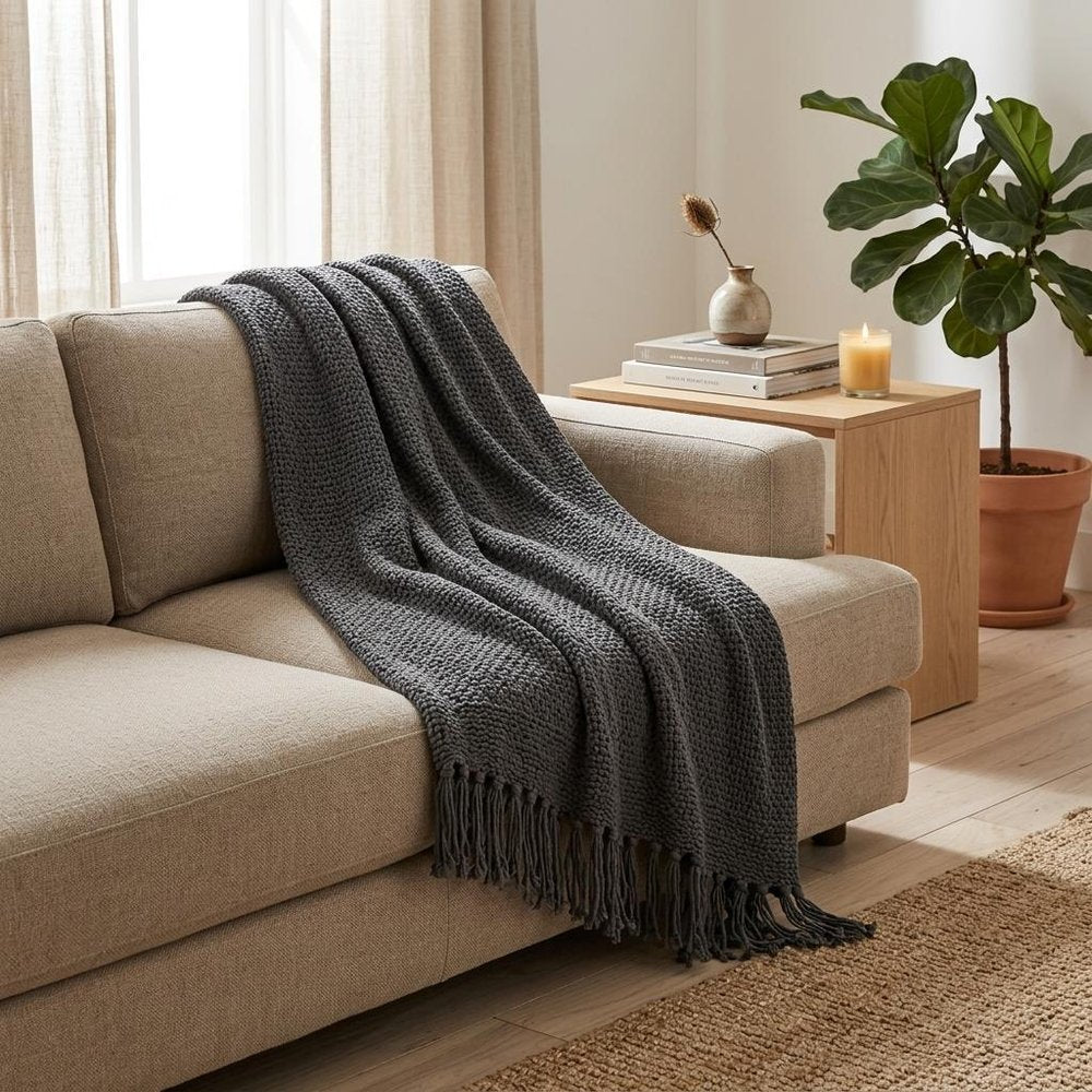 50" X 60" Gray Cotton Woven Throw Blanket
