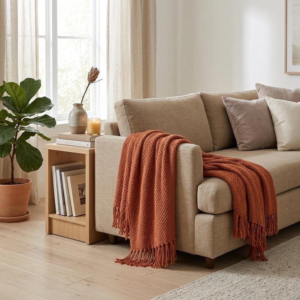 Orange Woven 100% Cotton Throw Blanket