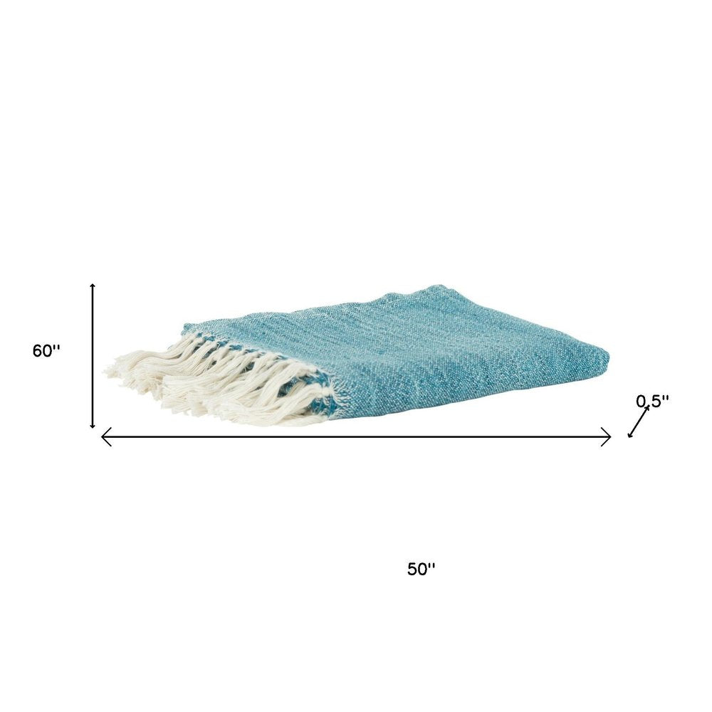 50" X 60" Teal And Blue Poly PET Woven Abstract Throw Blanket with Tassels
