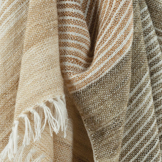 50" X 60" Beige Brown And Ivory Recycled Poly PET Striped Throw Blanket with Tassels