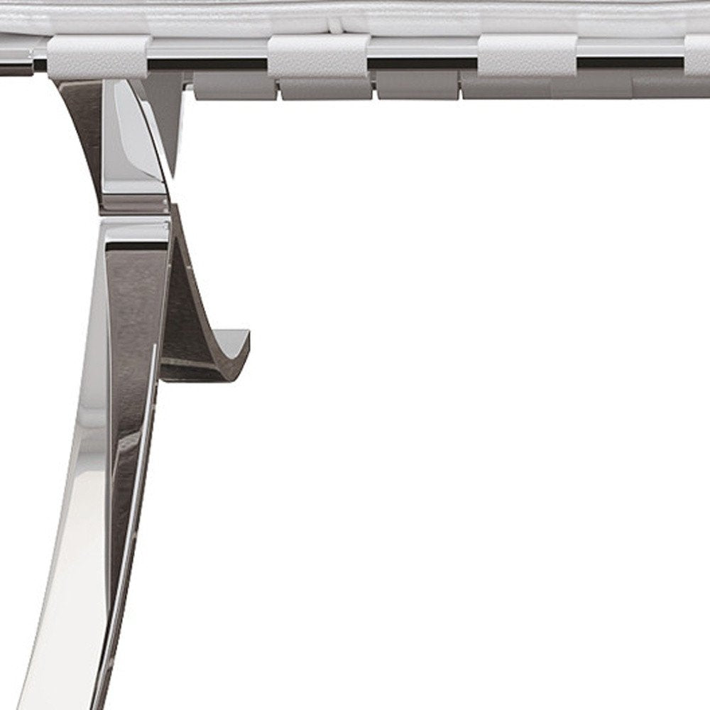 32" White and Silver Italian Leather Tufted Lounge Chair