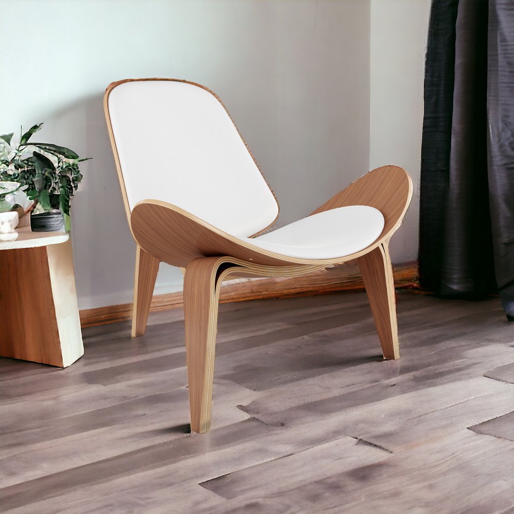 36" White and Brown Genuine Leather Lounge Chair