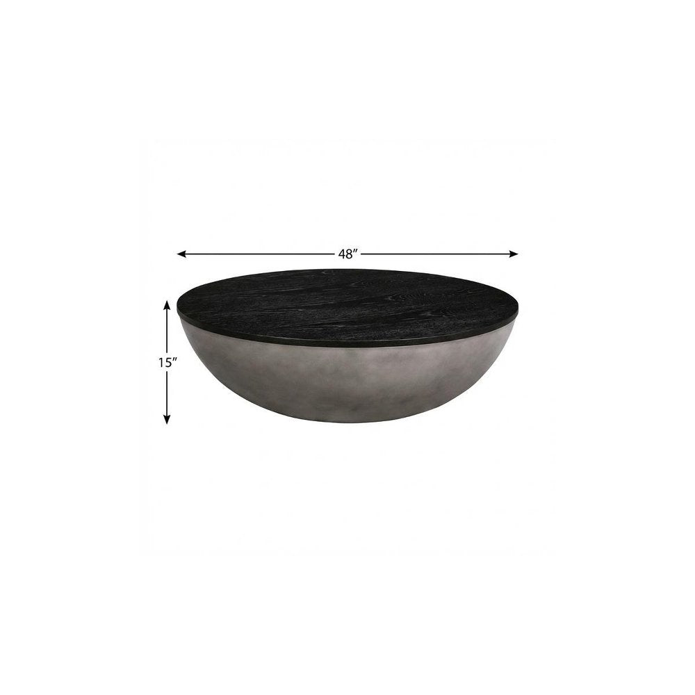 48" Black And Gray Solid Wood And Concrete Round Coffee Table
