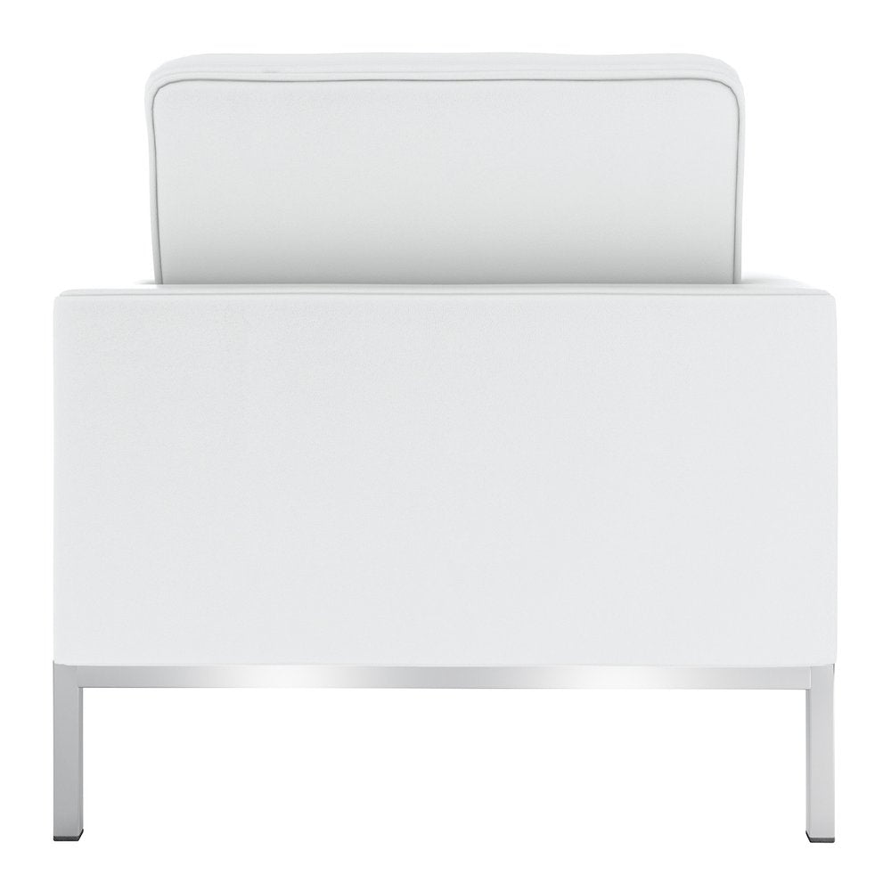 31" White and Silver Italian Leather Tufted Club Chair