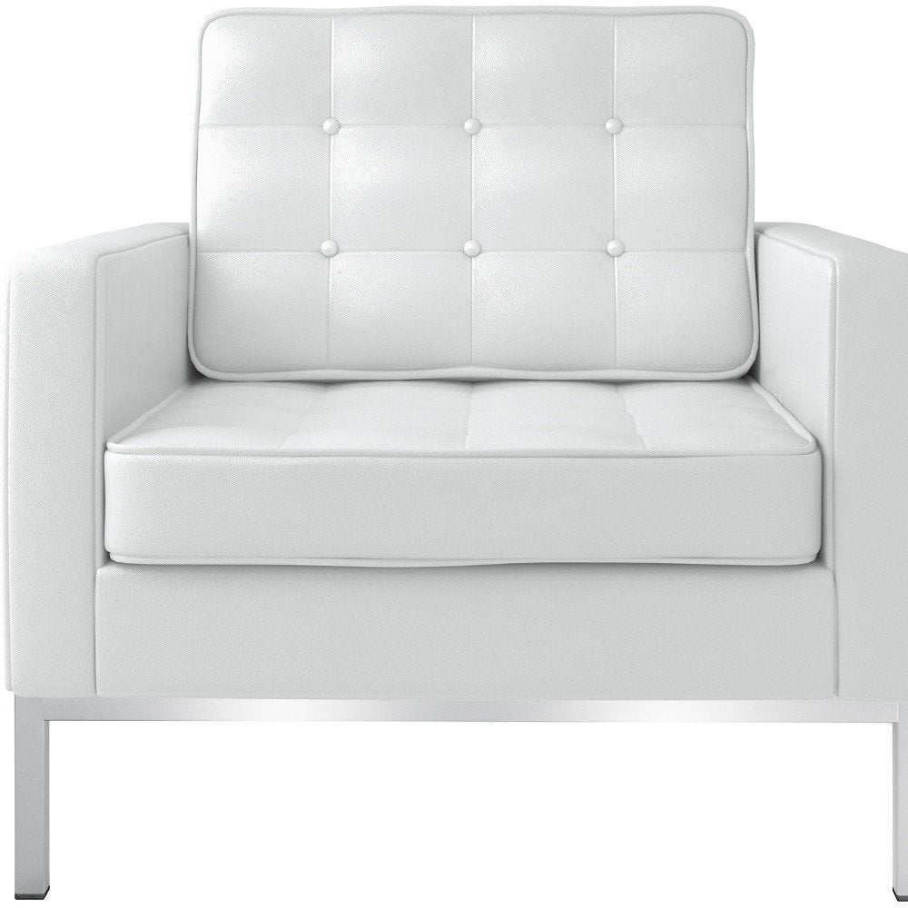 31" White and Silver Italian Leather Tufted Club Chair