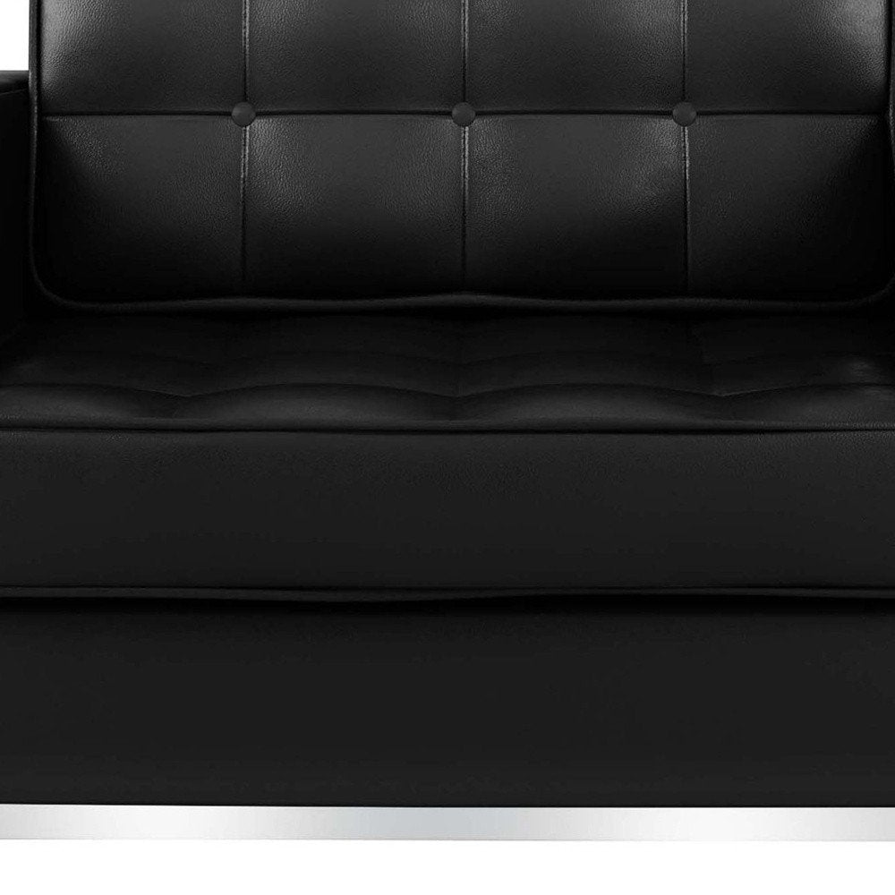 31" Black and Silver Italian Leather Tufted Club Chair