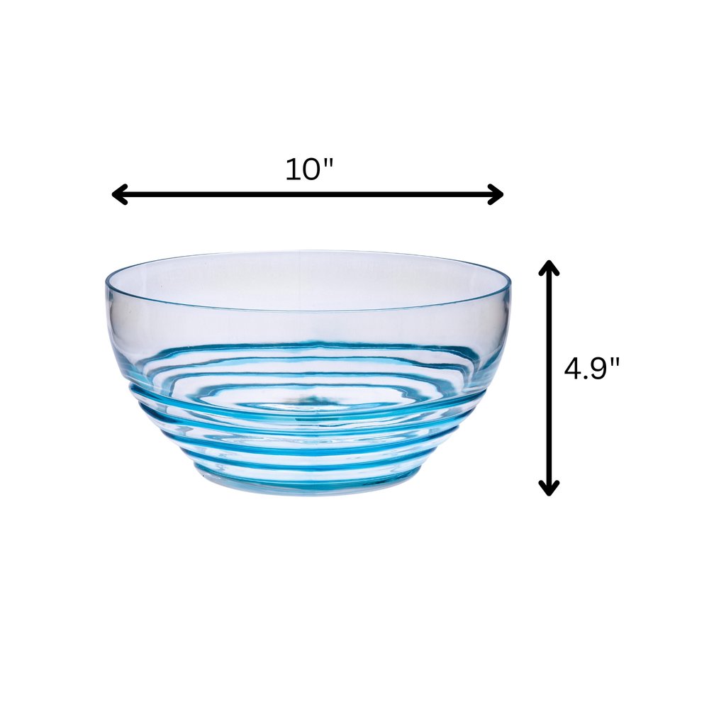 10" Clear and Blue Swirl Acrylic Round Salad Bowl