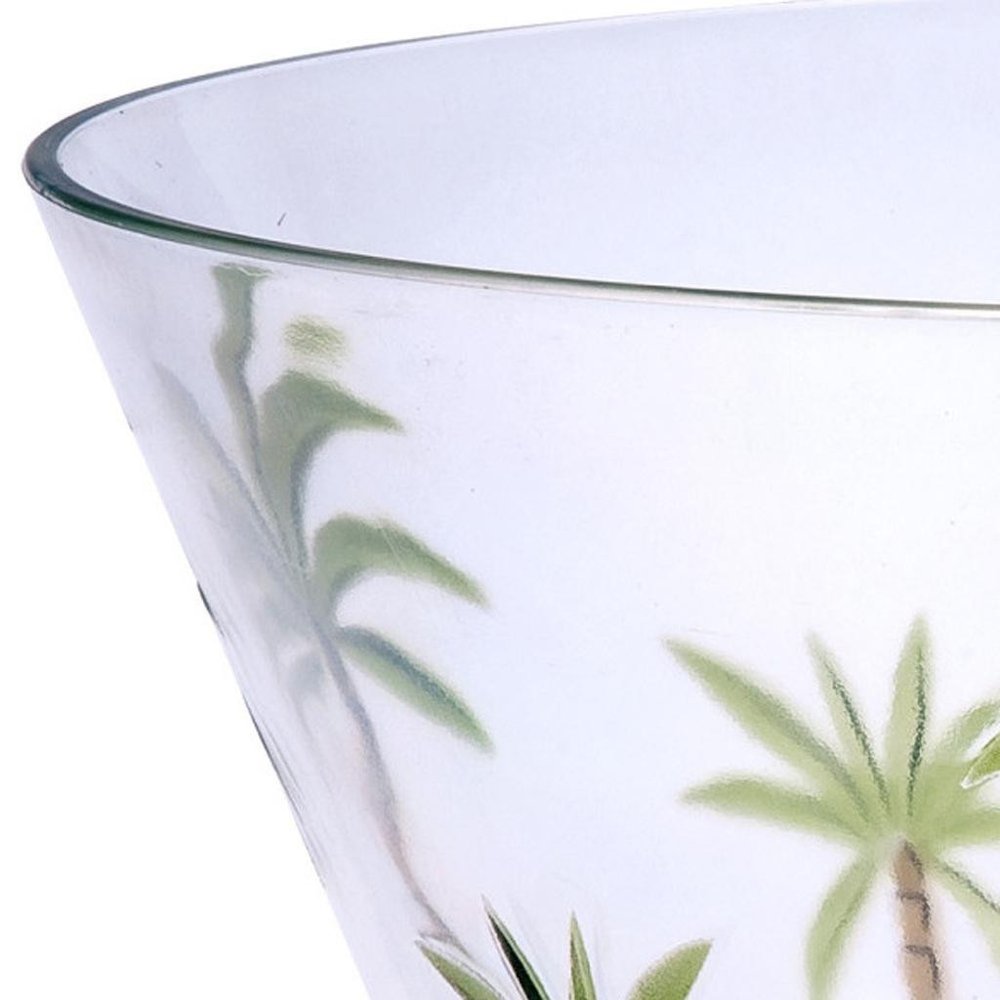 10" Clear and Green Palm Tree Acrylic Round Salad Bowl