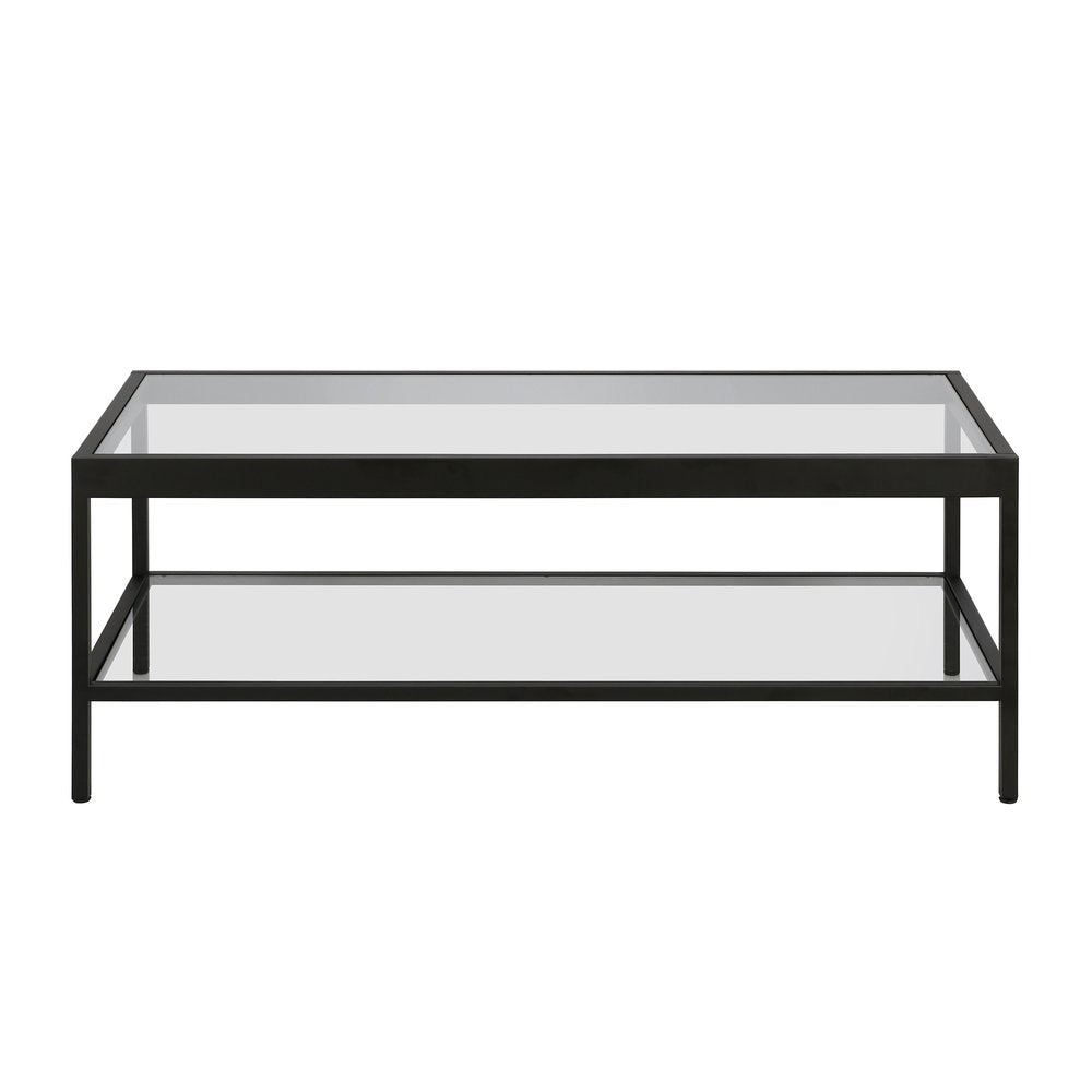 45" Clear And Black Glass And Steel Coffee Table With Shelf