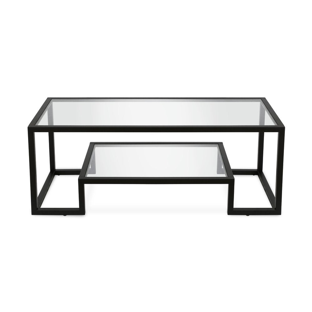 45" Clear And Black Glass And Steel Sled Coffee Table With Shelf