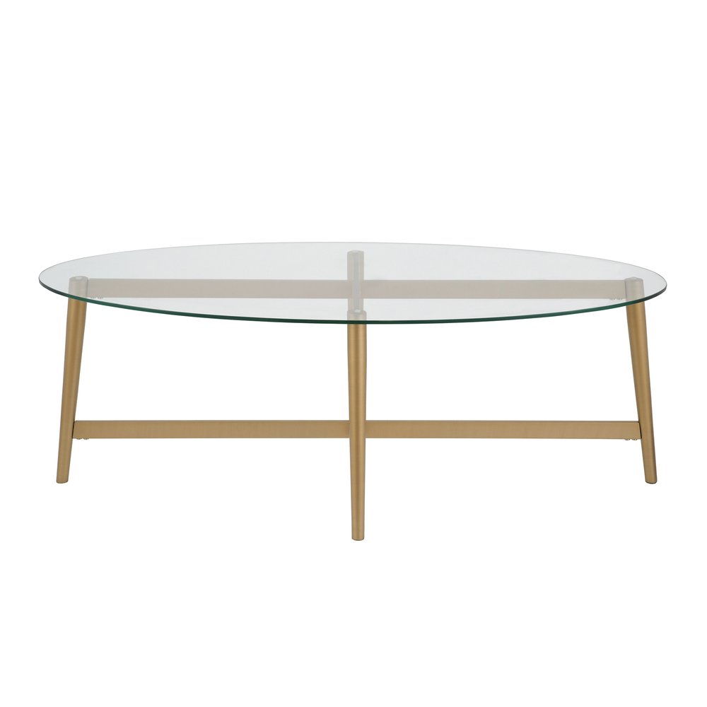 50" Clear And Gold Glass And Steel Oval Coffee Table
