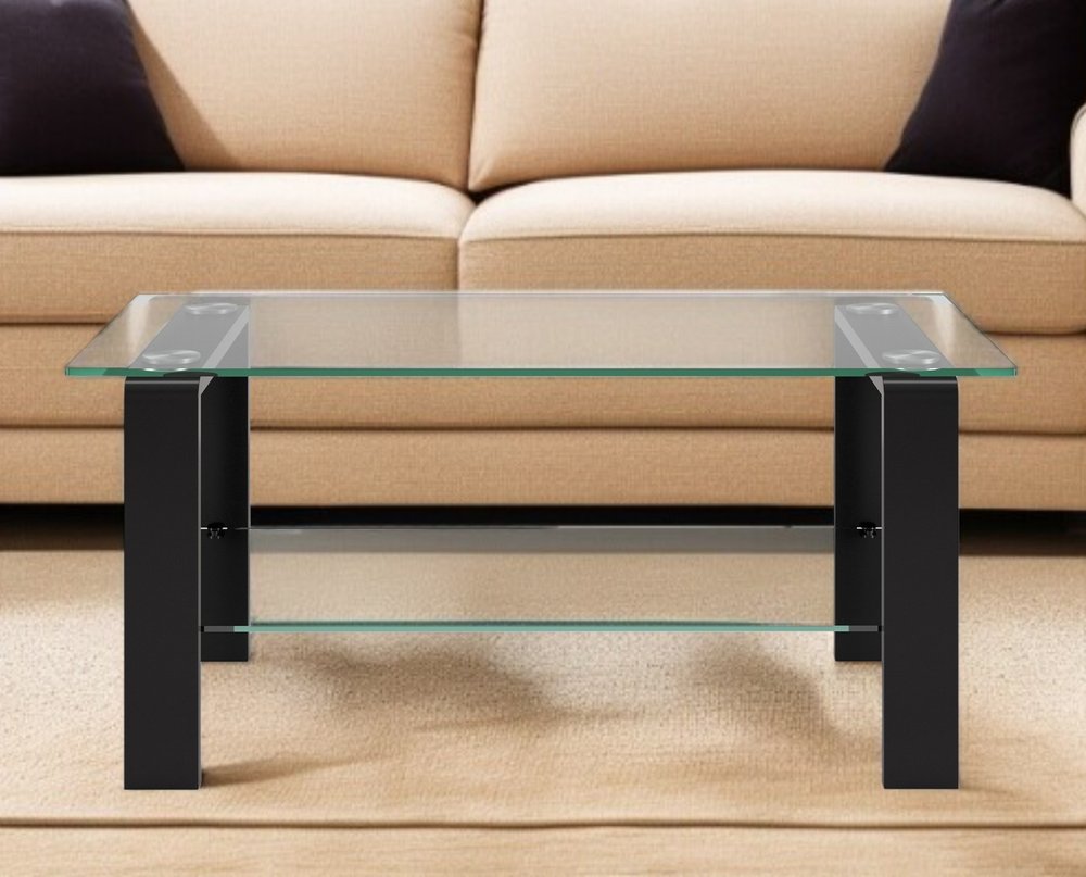 40" Black Glass And Steel Coffee Table With Shelf