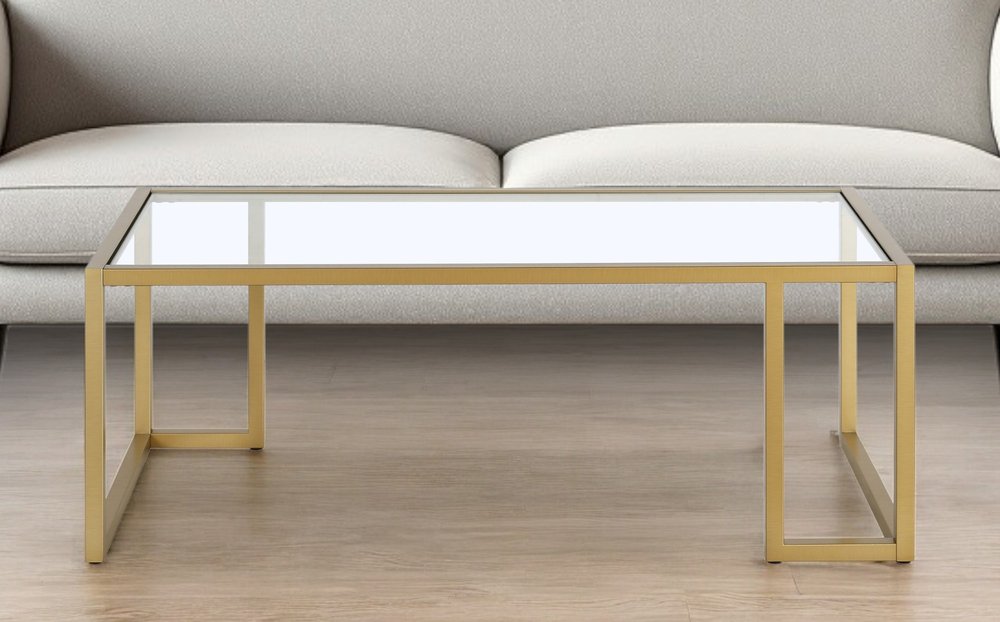 45" Gold Glass And Steel Coffee Table