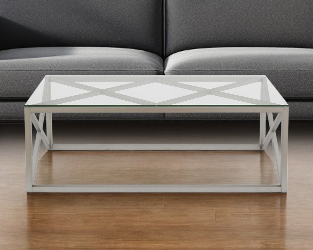 46" Silver Glass And Steel Coffee Table
