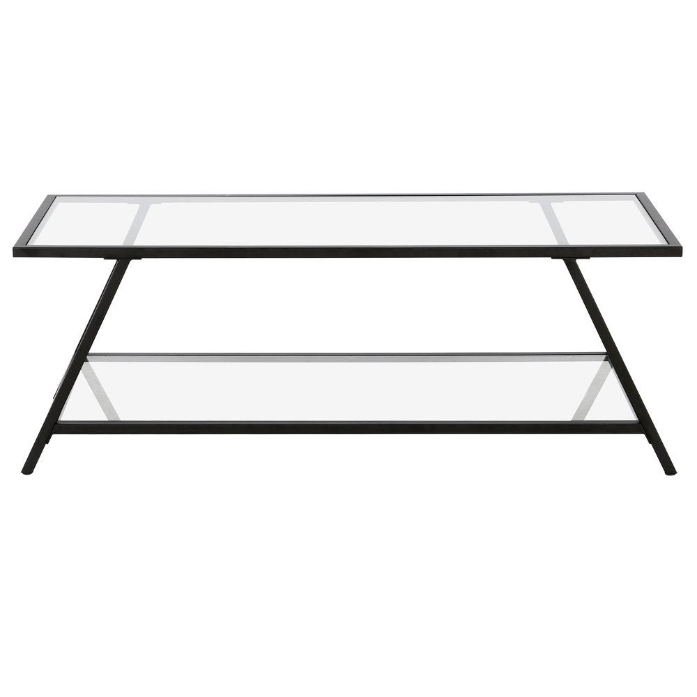 48" Black Glass And Steel Coffee Table With Shelf