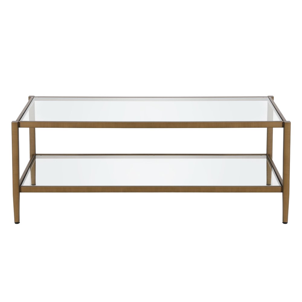 45" Clear And Antiqued Brass Glass And Metal Coffee Table With Shelf