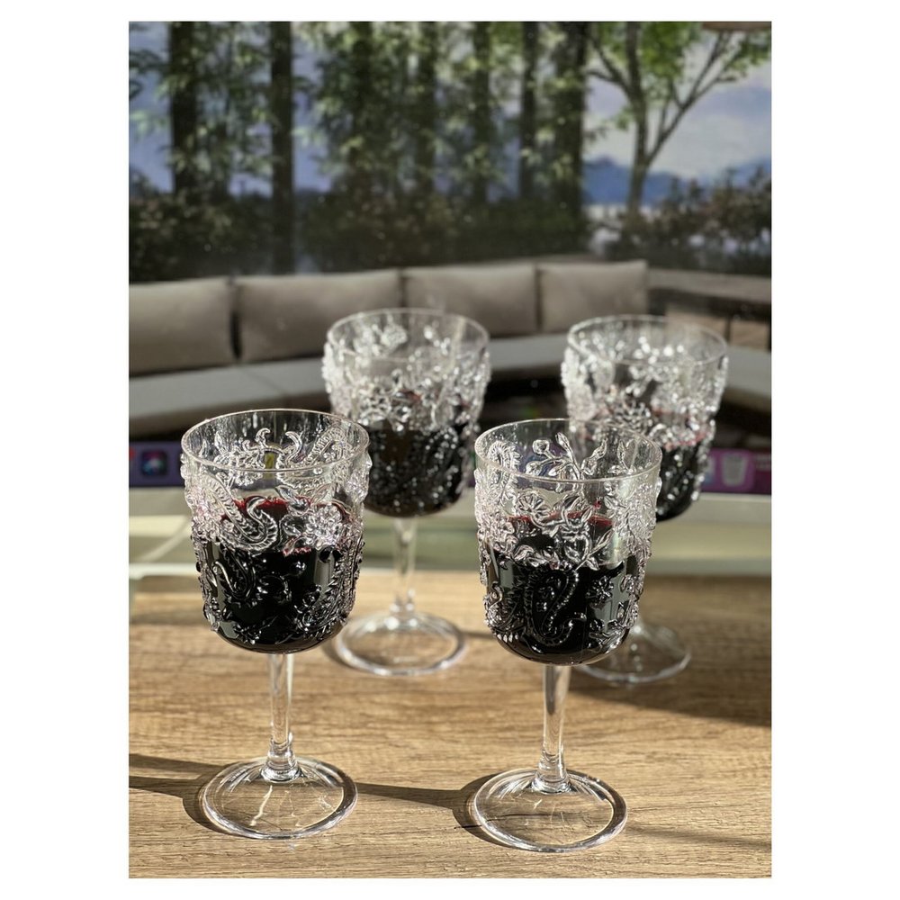 Set of Four Clear Paisley Acrylic Stemmed All Purpose Wine Glass