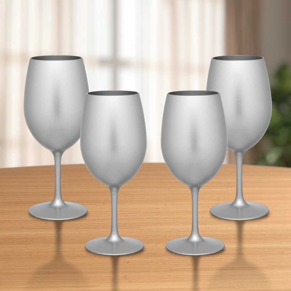 Set of Four Silver Acrylic Stemmed All Purpose Wine Glass