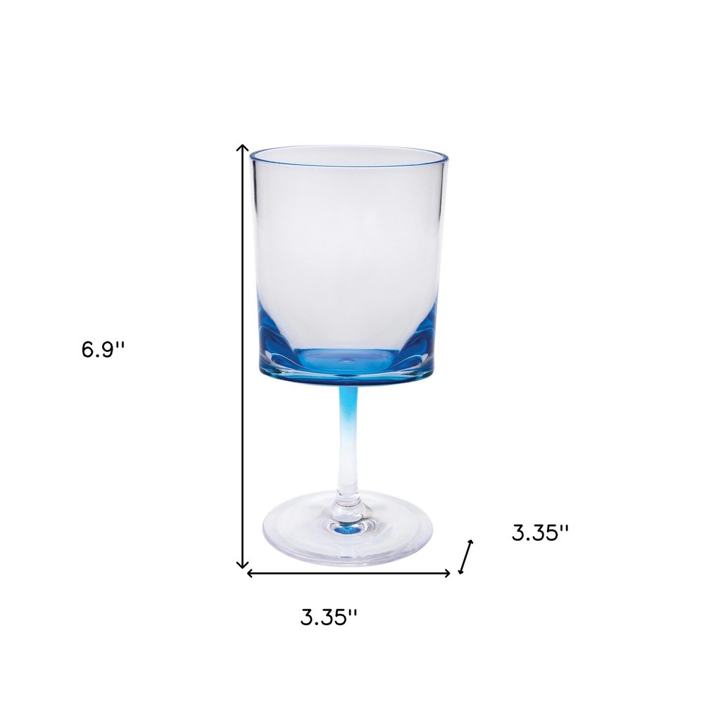 Set of Four Clear and Blue Acrylic Stemmed All Purpose Wine Glass