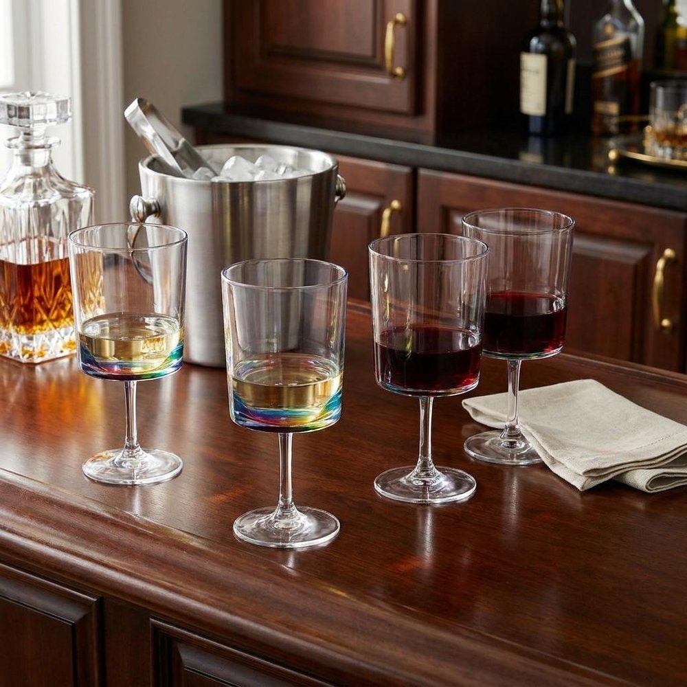Set of Four Clear and Blue Acrylic Stemmed All Purpose Wine Glass
