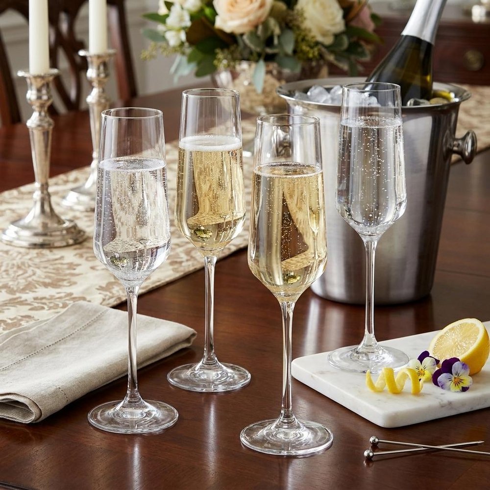 Set of Four Clear Tritan Plastic Stemmed Flute