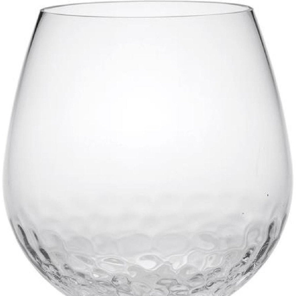 Set of Four Clear Dimpled Tritan Plastic Balloon or Round Bowl Stemmed All Purpose Wine Glasses