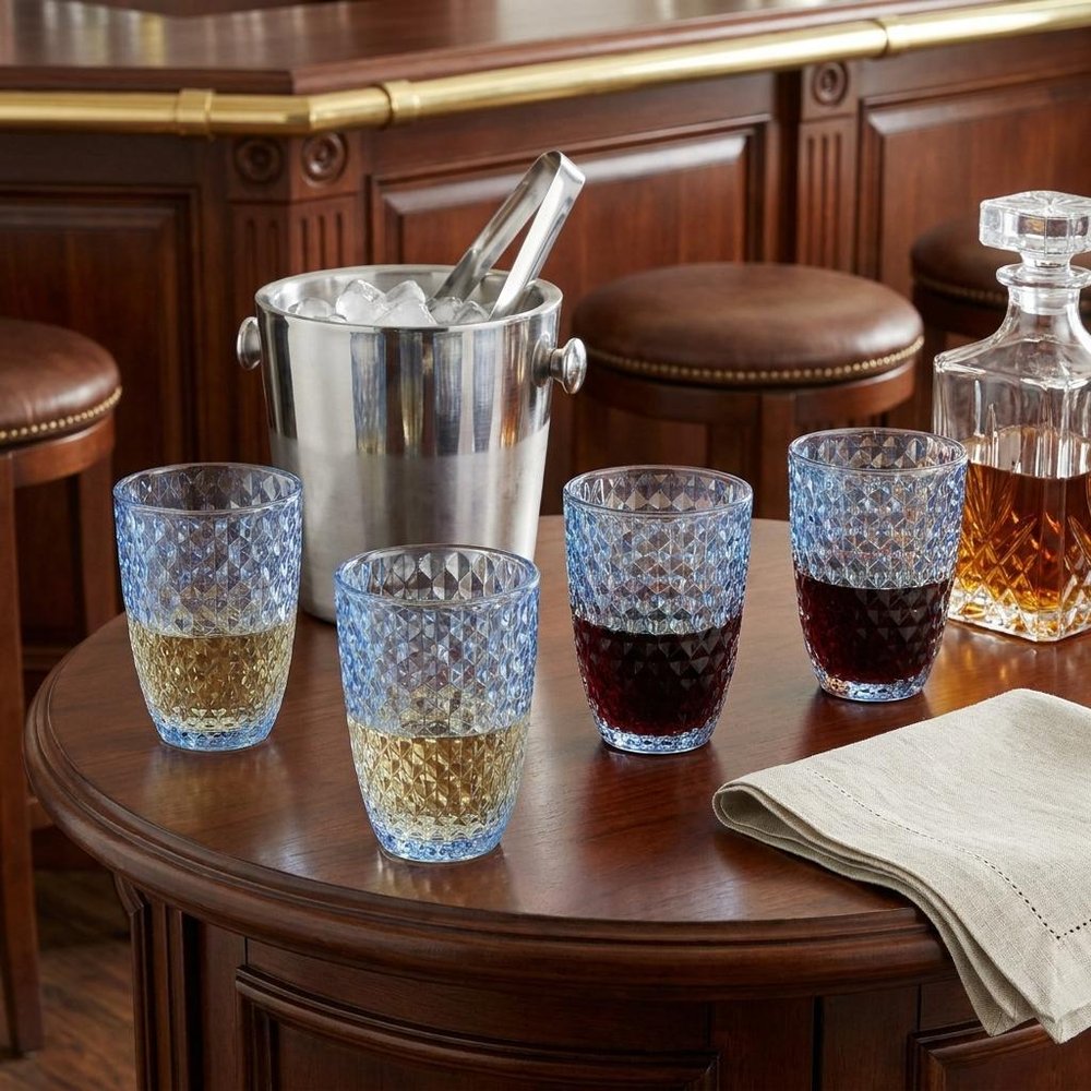 Set of Four Blue Diamond Acrylic Stemless Whiskey Glass