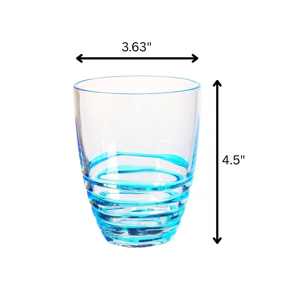 Set of Four Clear and Blue Acrylic Stemless Whiskey Glasses