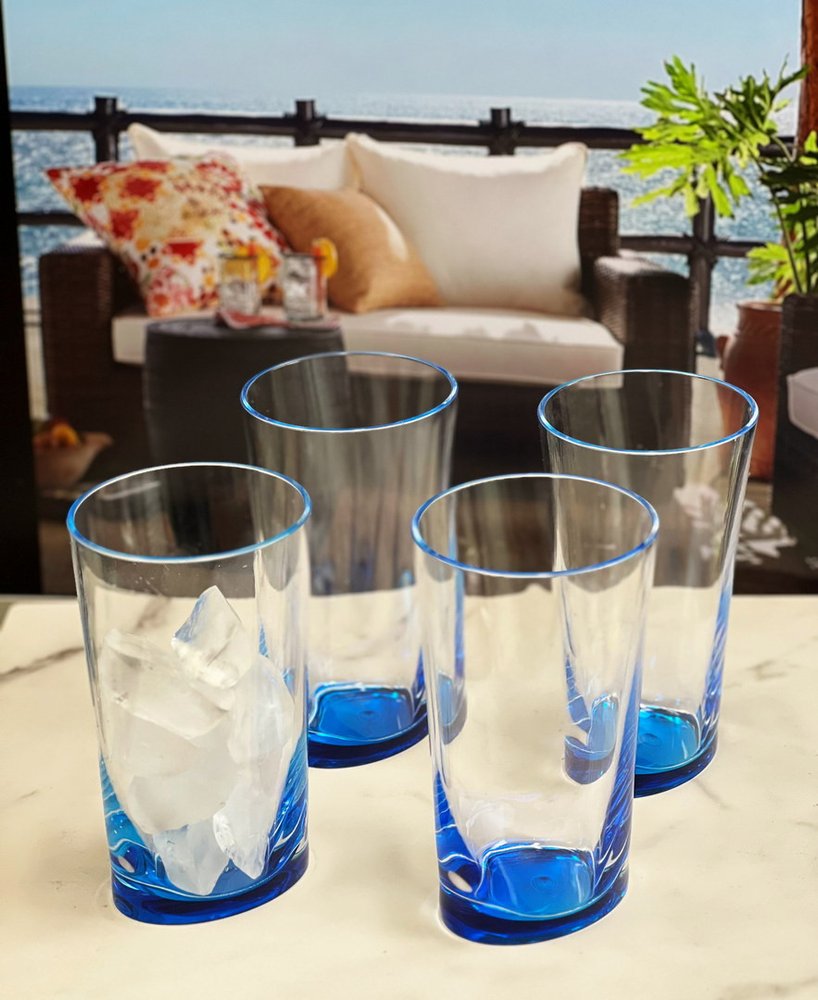 Set of Four Clear and Blue Acrylic Highball Glasses