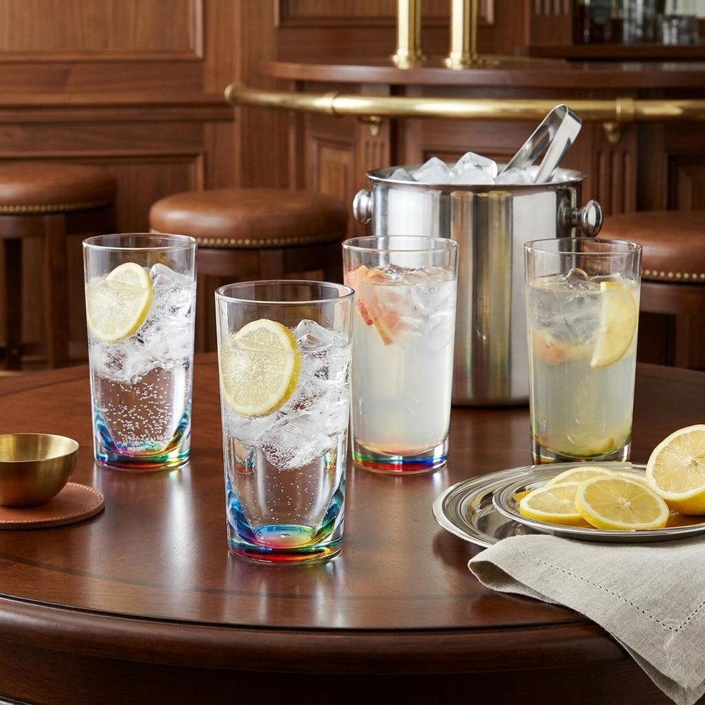 Set of Four Clear And Blue Acrylic Stemless Highball Glass