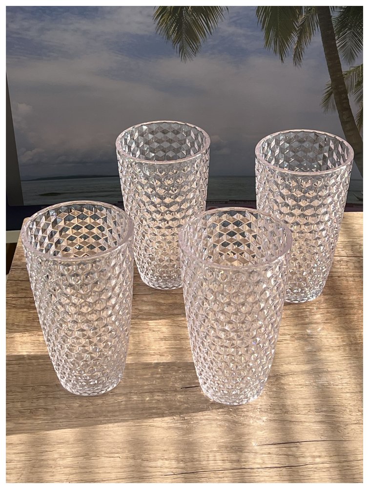 Set of Four Blue Geometric Acrylic Stemless Highball Glass