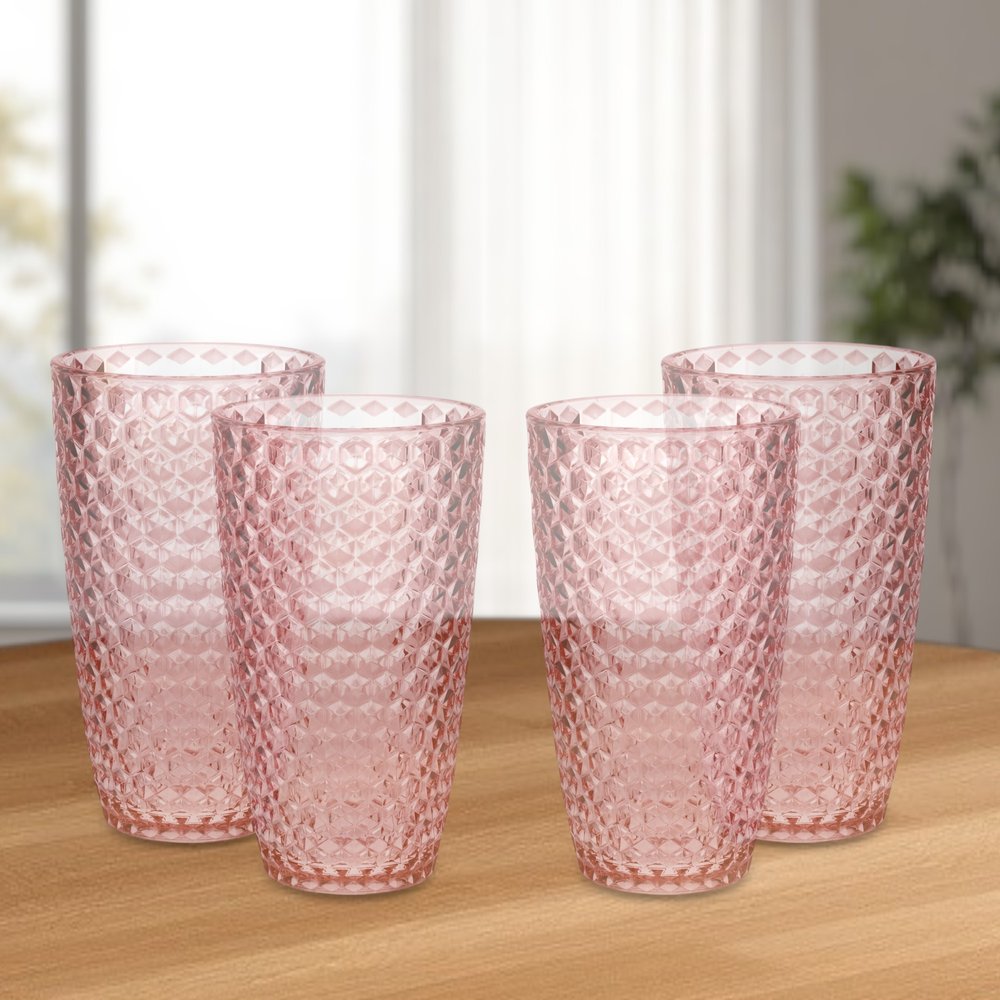 Set of Four Pink Geometric Acrylic Stemless Highball Glass